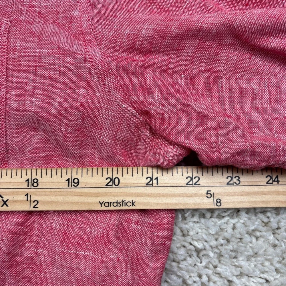 Banana Republic Mens Button Down Shirt M Pink Linen Camden Fit LS Summer Casual
